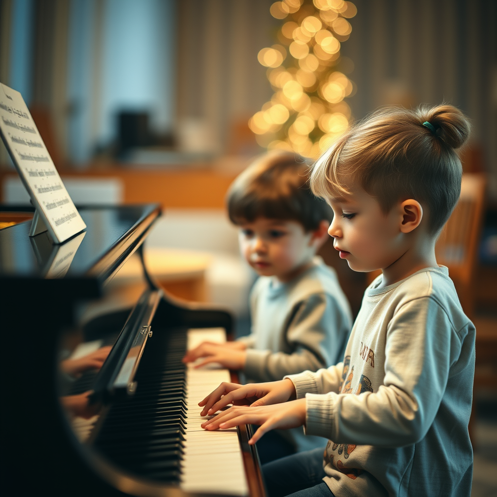 younger children learning to play the piano